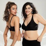OEAK Womens Deep V Bras Non Wired Comfortable Bras Support Push Up Bralettes Low Cut No Underwire Bras Wireless Plunge Bra Seamless Tshirts Bras(Black,M)