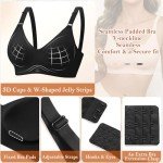 Tuopuda Bras for Women No Wired Support Full Coverage Comfort Seamless Bra V Neck Bralettes Wireless Push Up Bras and Knickers Sets Soft Sleep Everyday Bras with Bra Extender, Black, XL