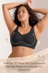 JoliComfy Bras for Women Push Up Bra Seamless Non Wired Bralette Wireless Support Bra w Extender(Black,XXL)