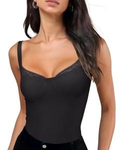 Lace Trim Sleeveless Bodysuit for Women