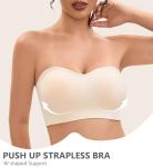 Strapless Push-Up Non-Slip Bandeau Bra in Beige