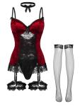 Lilosy Red Lace Garter Belt and Teddy Set