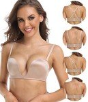 DotVol Push Up Convertible Strapless Bra for Women Underwire Deep U Plunge Padded Multiway Bra(Beige,36DD)