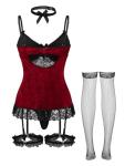 Lilosy Red Lace Garter Belt and Teddy Set