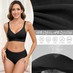 Tuopuda Bras for Women No Wired Support Full Coverage Comfort Seamless Bra V Neck Bralettes Wireless Push Up Bras and Knickers Sets Soft Sleep Everyday Bras with Bra Extender, Black, XL