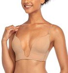 DotVol Women's Deep Plunge Convertible Push up Low Cut Seamless U Bra(34D, Beige)