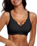 Vertvie Bras for Women Non Wired Seamless Wireless Push Up Bra Comfort Support Full Coverage Bralettes Scalloped Padded Sports Everyday Bra (Black,XXL)