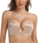 DotVol Push Up Convertible Strapless Bra for Women Underwire Deep U Plunge Padded Multiway Bra(Beige,36DD)