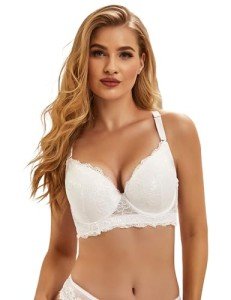 ohyeahlady Women's Push Up Bra Lace Soft Padded Underwire Bras Plus Size Full Coverage Bra White 42E