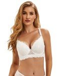 ohyeahlady Women's Push Up Bra Lace Soft Padded Underwire Bras Plus Size Full Coverage Bra White 42E