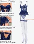 Floral Lace Garter Babydoll Lingerie Set - Navy