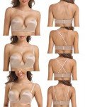 DotVol Push Up Convertible Strapless Bra for Women Underwire Deep U Plunge Padded Multiway Bra(Beige,36DD)