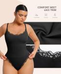 Lace Shapewear Bodysuit with Tummy Control - Black