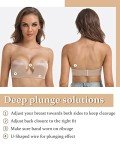 DotVol Push Up Convertible Strapless Bra for Women Underwire Deep U Plunge Padded Multiway Bra(Beige,36DD)