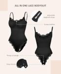 Lace Shapewear Bodysuit with Tummy Control - Black