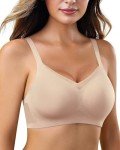 As Fairy Non Wired Bras for Women Lift Push Up Seamless Wireless Bra with Soft Support Lace V Neck Bralette Mesh Bras Everyday Bra (Nude,XXL)