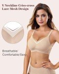 As Fairy Non Wired Bras for Women Lift Push Up Seamless Wireless Bra with Soft Support Lace V Neck Bralette Mesh Bras Everyday Bra (Nude,XXL)