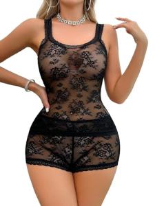 Curvy Floral Lace Camisole and Boyshort Set