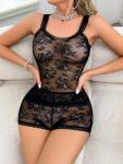 Curvy Floral Lace Camisole and Boyshort Set