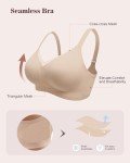 As Fairy Non Wired Bras for Women Lift Push Up Seamless Wireless Bra with Soft Support Lace V Neck Bralette Mesh Bras Everyday Bra (Nude,XXL)