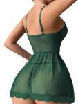 Lilosy Dark Green Lace Garter Belt Babydoll Set
