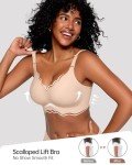Vertvie Seamless Scalloped Bras for Women No Underwire Wireless Push Up Bra Soft Support Full Coverage Comfort Everyday Bra (Nude,M)