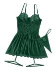 Lilosy Dark Green Lace Garter Belt Babydoll Set