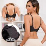 Vancavoo Seamless Wireless Push Up Bra for Women Non Wired Women's Bras Adjustable Soft V Neck Brassiere with Bra Extender,Light Black,L