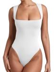 Reoria Sexy Sleeveless Square Neck Bodysuit - White