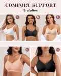 As Fairy Non Wired Bras for Women Lift Push Up Seamless Wireless Bra with Soft Support Lace V Neck Bralette Mesh Bras Everyday Bra (Nude,XXL)