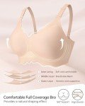 Vertvie Seamless Scalloped Bras for Women No Underwire Wireless Push Up Bra Soft Support Full Coverage Comfort Everyday Bra (Nude,M)