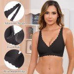 Vancavoo Seamless Wireless Push Up Bra for Women Non Wired Women's Bras Adjustable Soft V Neck Brassiere with Bra Extender,Light Black,L
