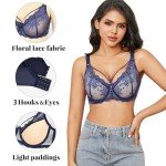 Svmer Women Sexy Lace Bras Plus Size Push Up Ladies Full Cup Comfort Bra Blue 34C