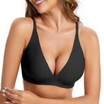 Wireless Deep V Push-Up Bra for Women - Black