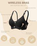Vertvie Wireless Push Up Bras for Women Non Wired Seamless Full Coverage Bra Soft Support Comfort Everyday Bra Regular and Plus Size (Black,XXL)
