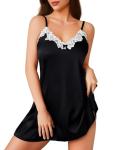 Sexy Silk Lace Trim Babydoll Nightgown for Women