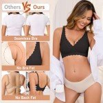 Vancavoo Seamless Wireless Push Up Bra for Women Non Wired Women's Bras Adjustable Soft V Neck Brassiere with Bra Extender,Light Black,L