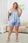 Blue Plus Size Satin Pajamas Set for Women