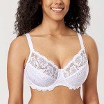 Delimira Women's Full Coverage Non-Foam Floral Lace Plus Size Underwired Bra White 38E
