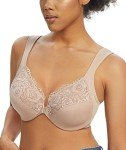 Lemorosy Wide Strap Front Closure Bra Lace Full Figure Underwire(Beige Wide Strap,40DD)