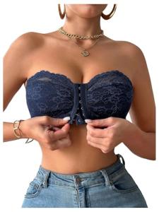 Floral Lace Strapless Wireless Bralette in Blue
