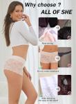ALL OF SHE Lace Boy Shorts Sexy Cheeky Panties Breathable Womens Underwear Stretch Cotton Waistband Underwear Women 5 Pack