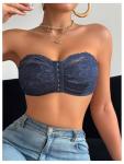 Floral Lace Strapless Wireless Bralette in Blue