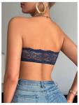 Floral Lace Strapless Wireless Bralette in Blue