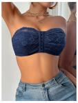 Floral Lace Strapless Wireless Bralette in Blue