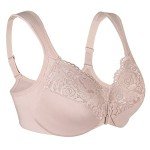 Lemorosy Wide Strap Front Closure Bra Lace Full Figure Underwire(Beige Wide Strap,40DD)