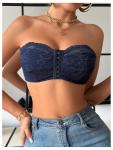 Floral Lace Strapless Wireless Bralette in Blue