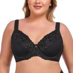 Ayigedu UK Women's Underwire Bra Lace Non Padded Plus Size Full Coverage Minimizer Bras Black 36-D
