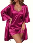 Ekouaer Lace Satin Robe and Cami Set