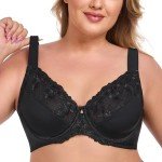 Ayigedu UK Women's Underwire Bra Lace Non Padded Plus Size Full Coverage Minimizer Bras Black 36-D